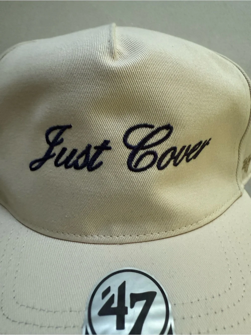Barstool Sports 47 Baseball Cap with Black Script 'Just Cover'